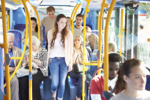 Bus full of passengers acting normally