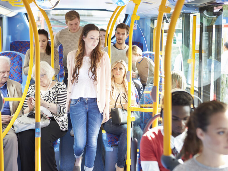 Bus full of passengers acting normally